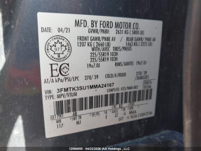 Продажа на аукционе авто 2021 Ford Mustang Mach-e Premium, vin: 3FMTK3SU1MMA24167, номер лота: 12594055