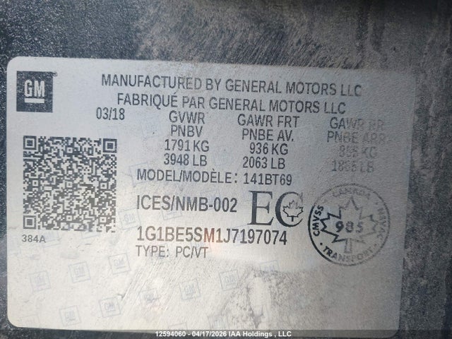 1G1BE5SM1J7197074 Chevrolet CRUZE LT