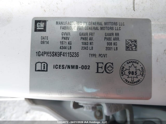 1G4PN5SK9F4115236 Buick Verano