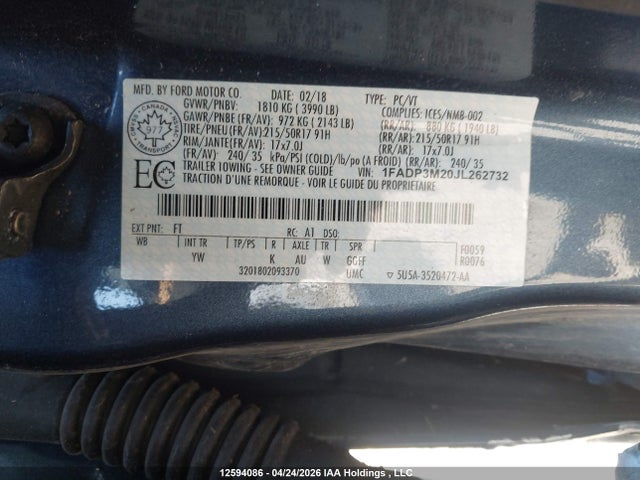 1FADP3M20JL262732 Ford FOCUS SEL