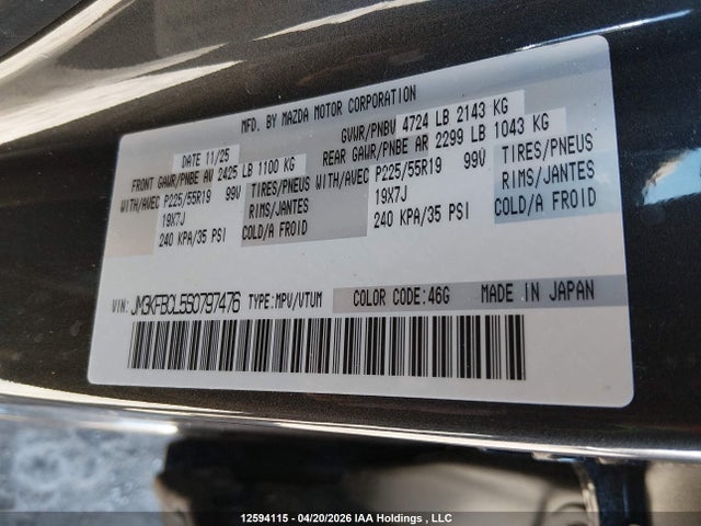 Aukcja sprzedaży 2025 Mazda Cx-5, vin: JM3KFBCL5S0797476, numer aukcji: 12594115
