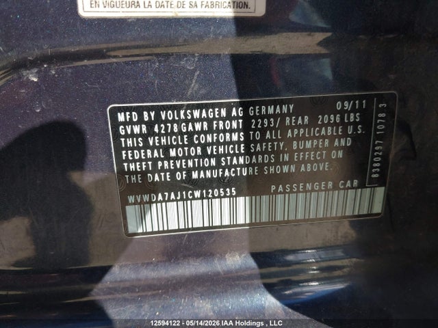 2012 Volkswagen Golf მანქანა იყიდება აუქციონზე, vin: WVWDA7AJ1CW120535, აუქციონის ნომერი: 12594122