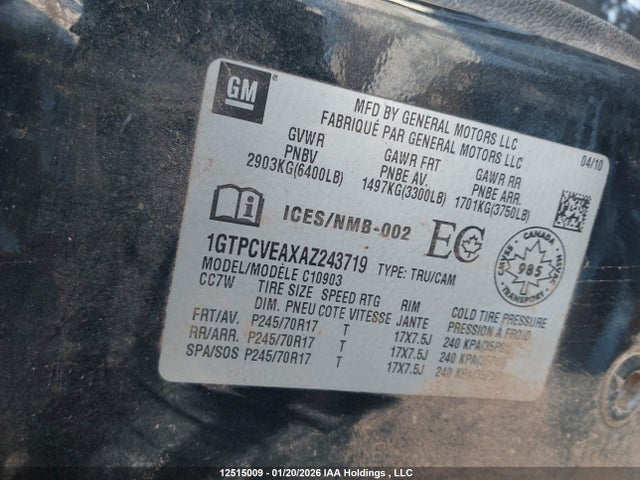 Aukcja sprzedaży 2010 Gmc Sierra 1500 Sle, vin: 1GTPCVEAXAZ243719, numer aukcji: 12515009
