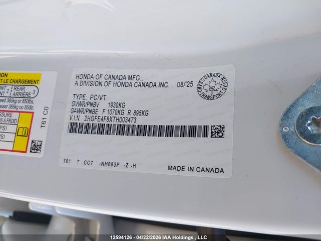 Aukcja sprzedaży 2026 Honda Civic Hybrid, vin: 2HGFE4F8XTH003473, numer aukcji: 12594126