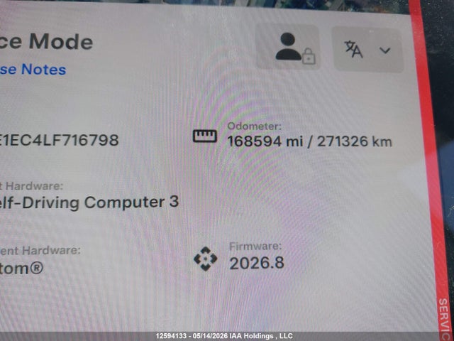 12594133 :رقم المزاد ، 5YJ3E1EC4LF716798 vin ، 2020 Tesla Model 3 Performance مزاد بيع