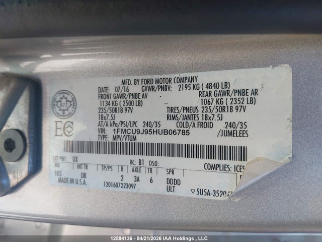 Продажа на аукционе авто 2017 Ford Escape Titanium, vin: 1FMCU9J95HUB06785, номер лота: 12594136