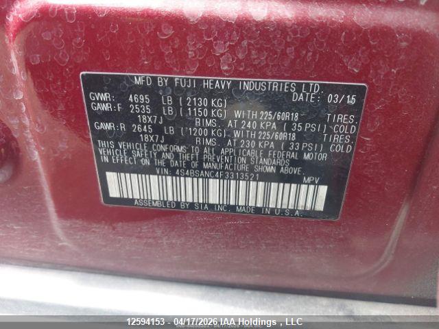 12594153 :رقم المزاد ، 4S4BSANC4F3313521 vin ، 2015 Subaru Outback 2.5i Limited مزاد بيع