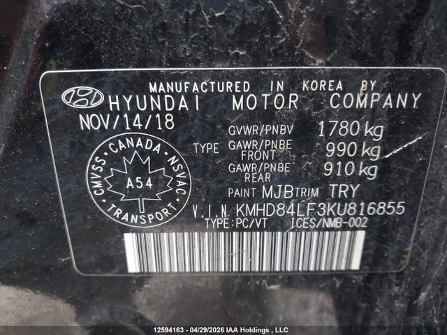 KMHD84LF3KU816855 Hyundai Elantra Preferred