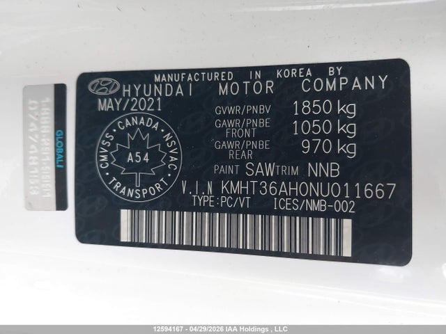 2022 Hyundai Veloster N Manual მანქანა იყიდება აუქციონზე, vin: KMHT36AH0NU011667, აუქციონის ნომერი: 12594167