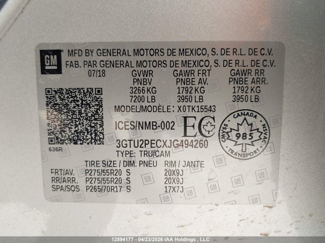 3GTU2PECXJG494260 GMC Sierra 1500 Denali