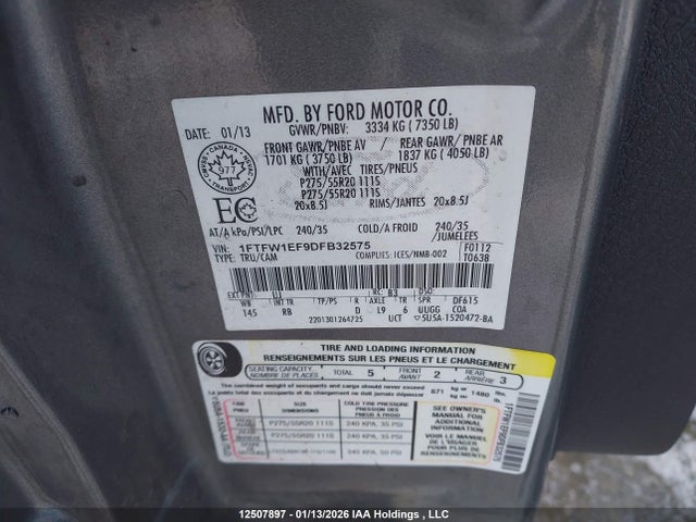 12507897 :رقم المزاد ، 1FTFW1EF9DFB32575 vin ، 2013 Ford F-150 Fx4 مزاد بيع