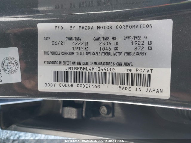12518424 :رقم المزاد ، JM1BPBML4M1349005 vin ، 2021 Mazda Mazda3 Gt مزاد بيع