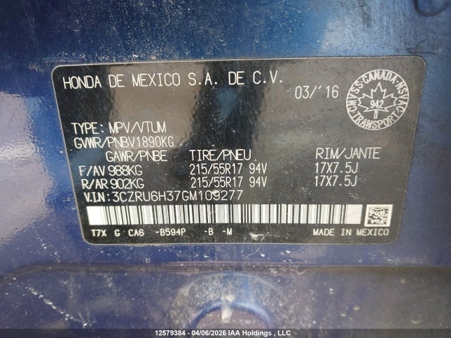 3CZRU6H37GM109277 Honda HR-V
