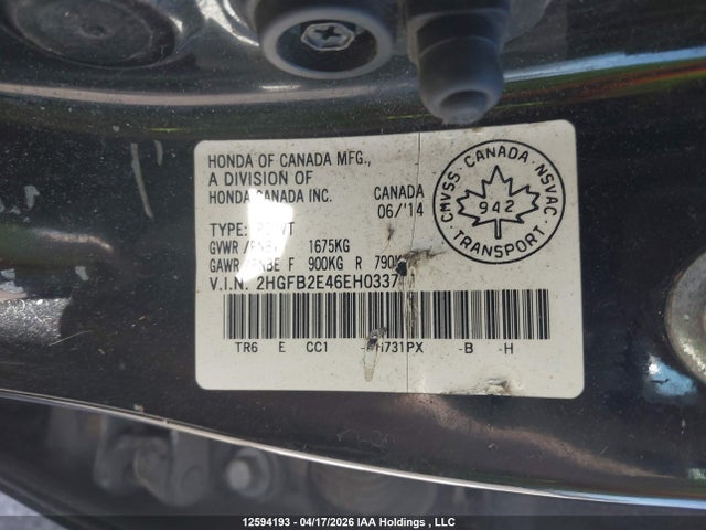 Aukcja sprzedaży 2014 Honda Civic, vin: 2HGFB2E46EH033701, numer aukcji: 12594193