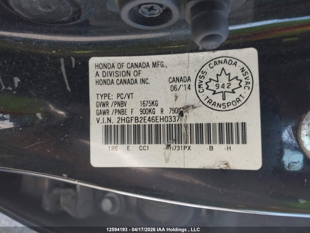 Aukcja sprzedaży 2014 Honda Civic, vin: 2HGFB2E46EH033701, numer aukcji: 12594193