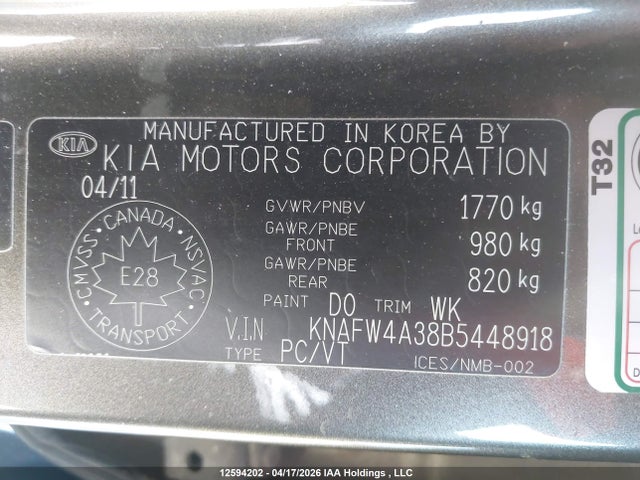 2011 Kia Forte მანქანა იყიდება აუქციონზე, vin: KNAFW4A38B5448918, აუქციონის ნომერი: 12594202