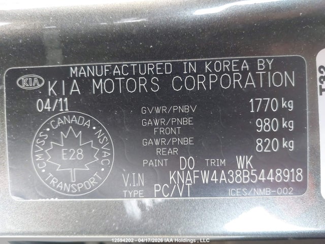 2011 Kia Forte მანქანა იყიდება აუქციონზე, vin: KNAFW4A38B5448918, აუქციონის ნომერი: 12594202