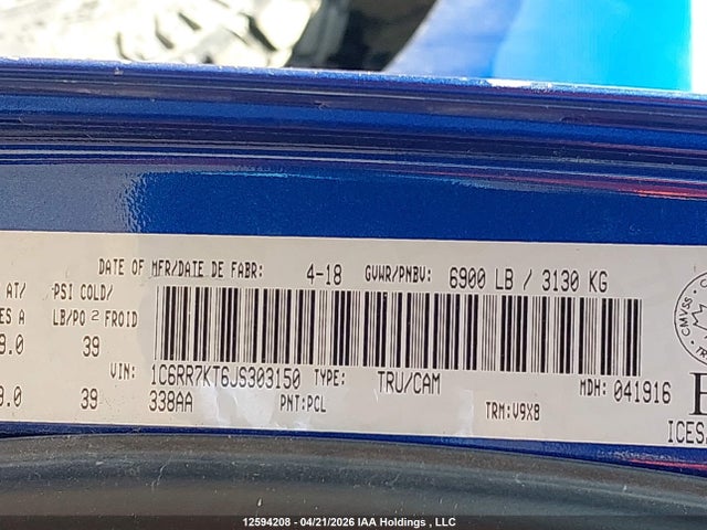 1C6RR7KT6JS303150 RAM 1500 St