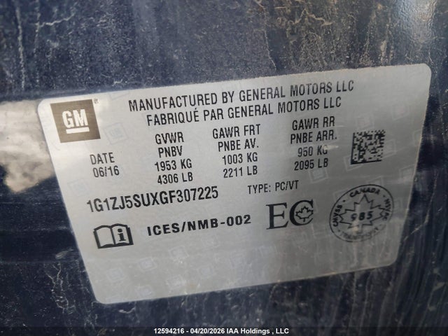 1G1ZJ5SUXGF307225 Chevrolet MALIBU HYBRID