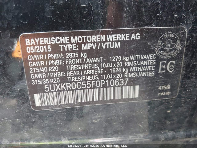 Продажа на аукционе авто 2015 Bmw X5 Xdrive35i, vin: 5UXKR0C55F0P10637, номер лота: 12594221