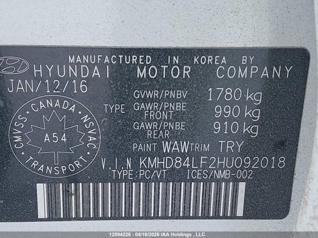 KMHD84LF2HU092018 Hyundai Elantra Se/value/limited