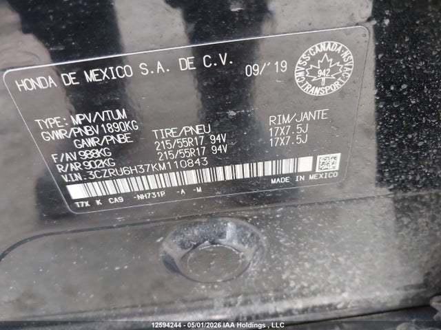 3CZRU6H37KM110843 Honda HR-V LX