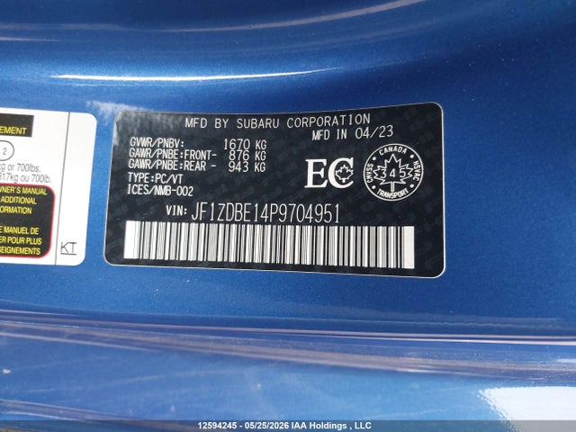 Aukcja sprzedaży 2023 Subaru Brz Sport-tech, vin: JF1ZDBE14P9704951, numer aukcji: 12594245