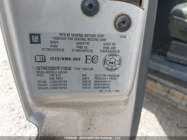 Продаж на аукціоні авто 2007 Gmc Sierra K2500 Heavy Duty, vin: 1GTHK23D57F170546, номер лоту: 12594246