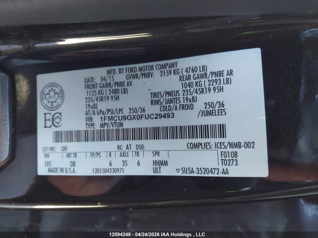 1FMCU9GX0FUC29493 Ford ESCAPE SE