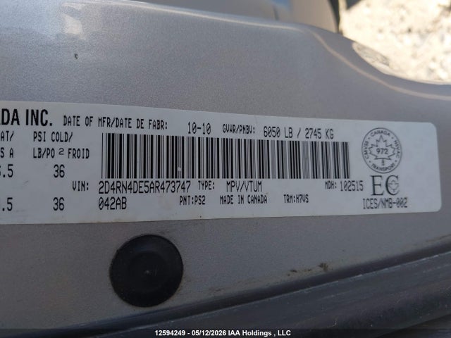 12594249 :رقم المزاد ، 2D4RN4DE5AR473747 vin ، 2010 Dodge Grand Caravan مزاد بيع