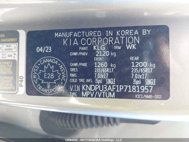 KNDPU3AF1P7181957 KIA Sportage Lx