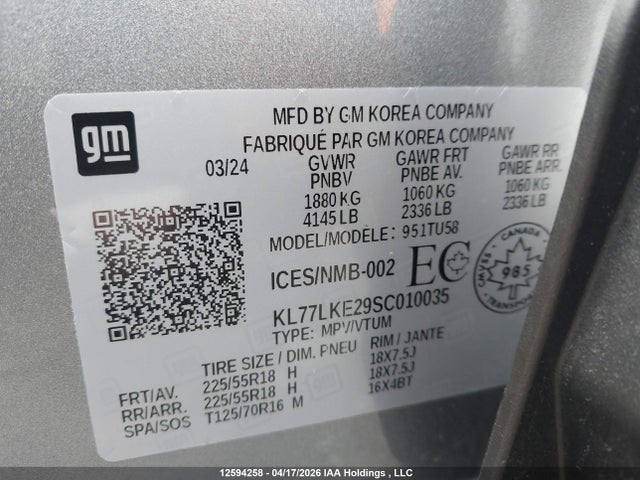 KL77LKE29SC010035 Chevrolet Trax Activ Fwd