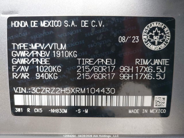 Aukcja sprzedaży 2024 Honda Hr-v, vin: 3CZRZ2H5XRM104430, numer aukcji: 12594264