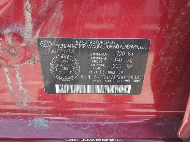 Aukcja sprzedaży 2013 Hyundai Elantra, vin: 5NPDH4AE5DH426383, numer aukcji: 12594266