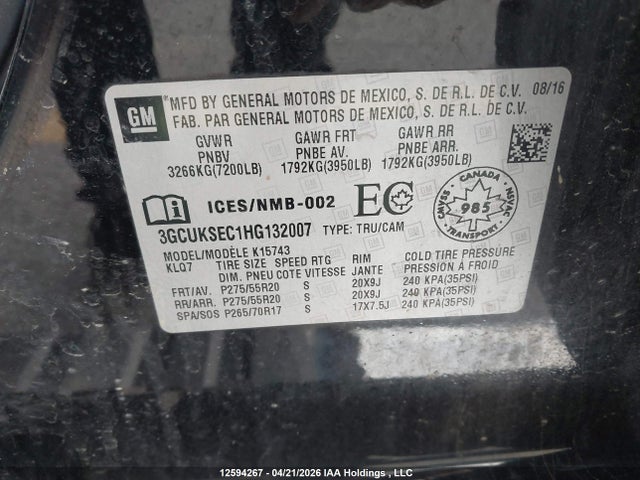 3GCUKSEC1HG132007 Chevrolet Silverado K1500 Ltz