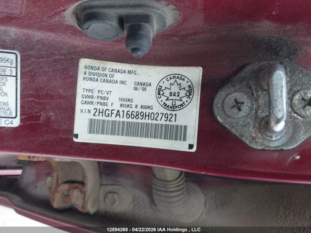 Aukcja sprzedaży 2009 Honda Civic Sport, vin: 2HGFA16689H027921, numer aukcji: 12594268