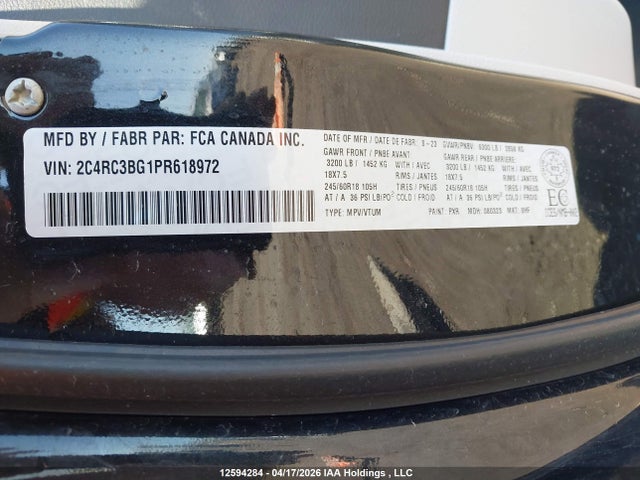 Aukcja sprzedaży 2023 Chrysler Pacifica Touring L, vin: 2C4RC3BG1PR618972, numer aukcji: 12594284