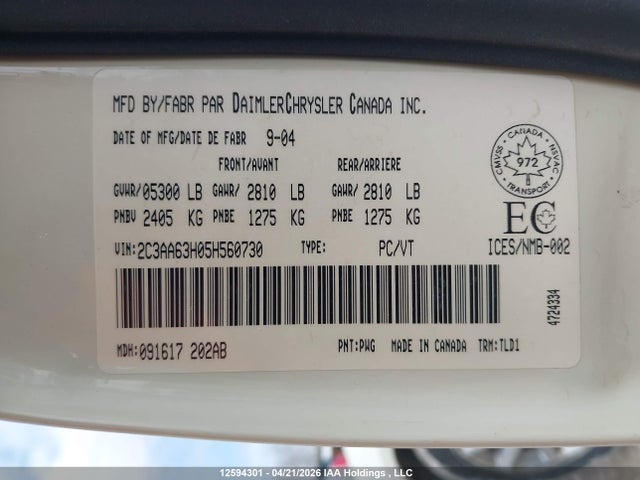 2005 Chrysler 300c მანქანა იყიდება აუქციონზე, vin: 2C3AA63H05H560730, აუქციონის ნომერი: 12594301