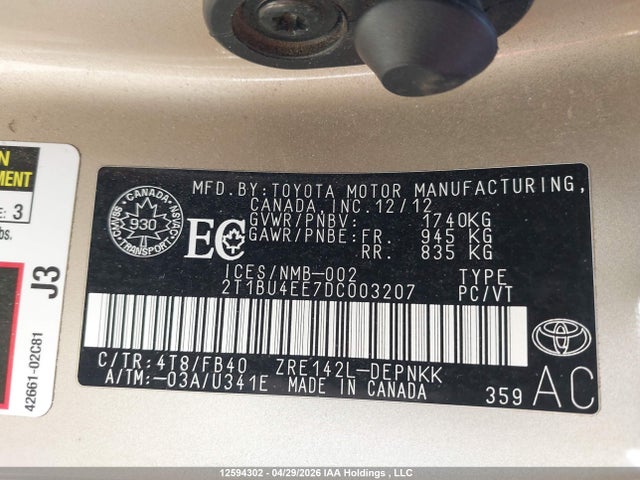 Продаж на аукціоні авто 2013 Toyota Corolla Le, vin: 2T1BU4EE7DC003207, номер лоту: 12594302