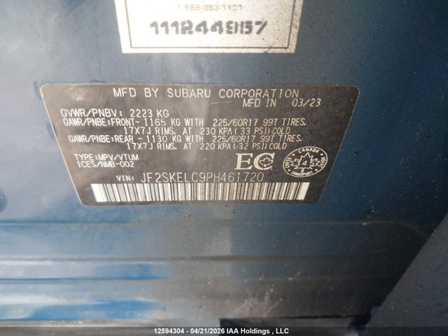 12594304 :رقم المزاد ، JF2SKELC9PH461720 vin ، 2023 Subaru Forester Wilderness مزاد بيع
