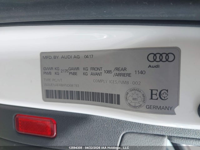 Продажа на аукционе авто 2017 Audi A4 2.0t Progressiv, vin: WAUENAF48HN068193, номер лота: 12594308