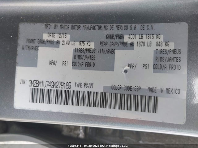 3MZBM1U74GM279189 Mazda Mazda3 G/gx