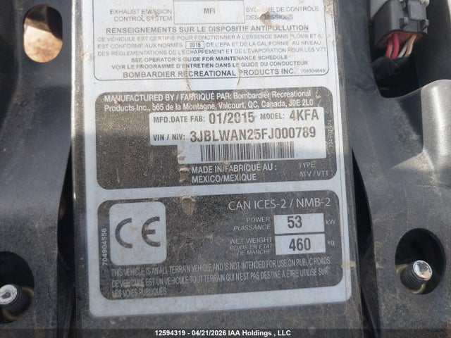3JBLWAN25FJ000789 Can-Am Outlander 800r X Mr