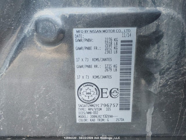 Aukcja sprzedaży 2015 Nissan Rogue S/sl/sv, vin: 5N1AT2MM2FC796757, numer aukcji: 12594320