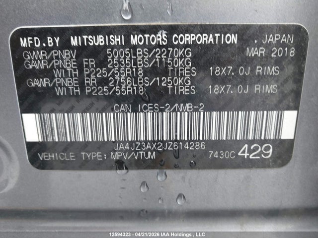 JA4JZ3AX2JZ614286 Mitsubishi Outlander Se/sel