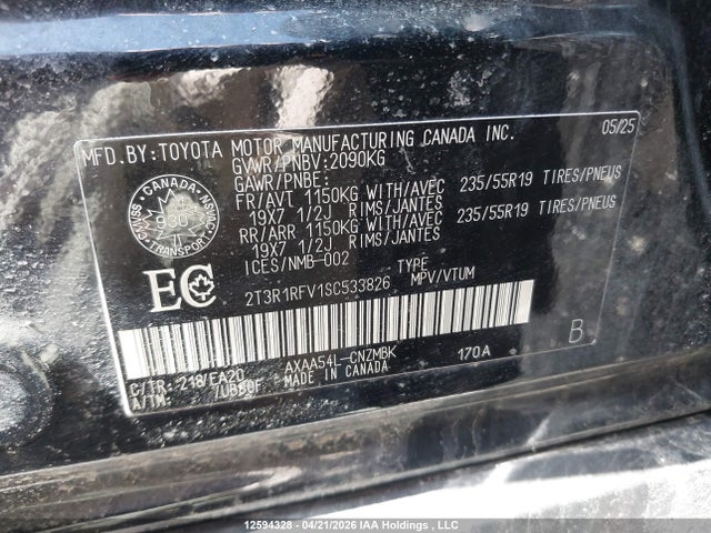 2025 Toyota Rav4 Xle მანქანა იყიდება აუქციონზე, vin: 2T3R1RFV1SC533826, აუქციონის ნომერი: 12594328