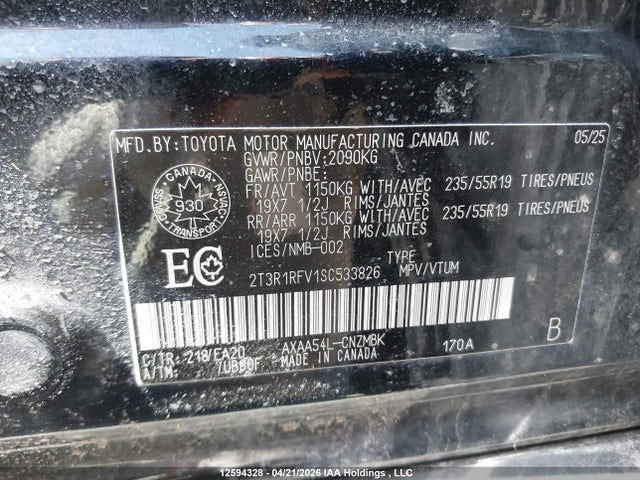 2025 Toyota Rav4 Xle მანქანა იყიდება აუქციონზე, vin: 2T3R1RFV1SC533826, აუქციონის ნომერი: 12594328