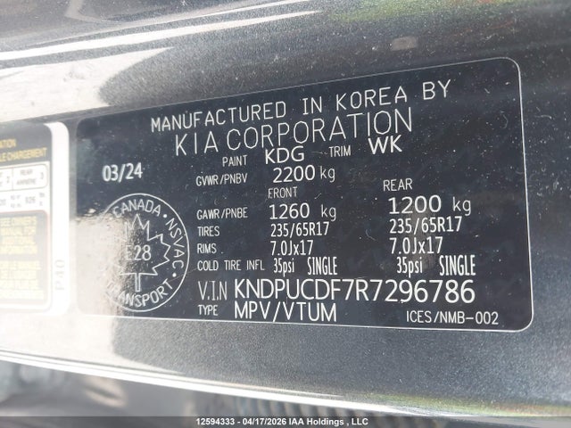 12594333 :رقم المزاد ، KNDPUCDF7R7296786 vin ، 2024 Kia Sportage Lx مزاد بيع