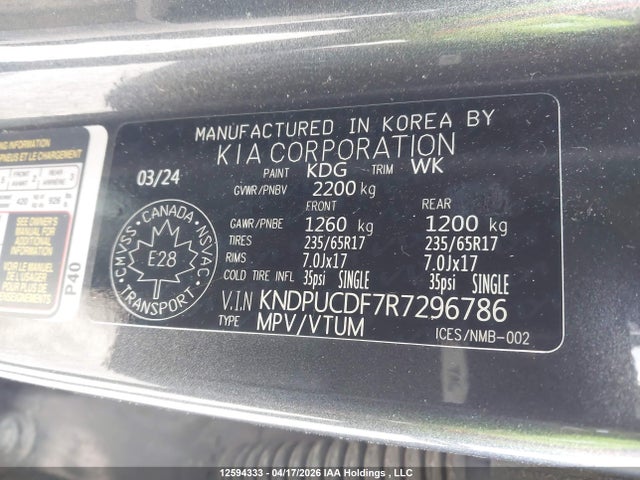 12594333 :رقم المزاد ، KNDPUCDF7R7296786 vin ، 2024 Kia Sportage Lx مزاد بيع