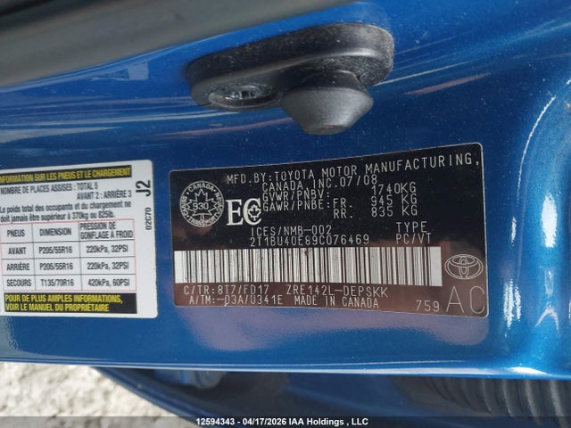2009 Toyota Corolla S/le/xle მანქანა იყიდება აუქციონზე, vin: 2T1BU40E89C076469, აუქციონის ნომერი: 12594343
